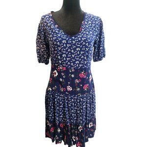 Velvet Torch Women's Floral Print Midi Dress size M With Keyhole Back & Ruch
